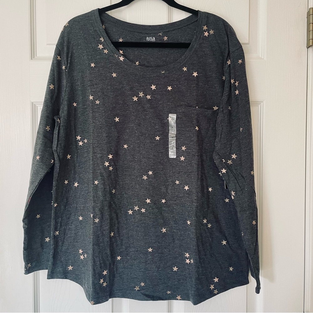 a.n.a (a new approach) Star Print Long Sleeve Tee Charcoal Gray